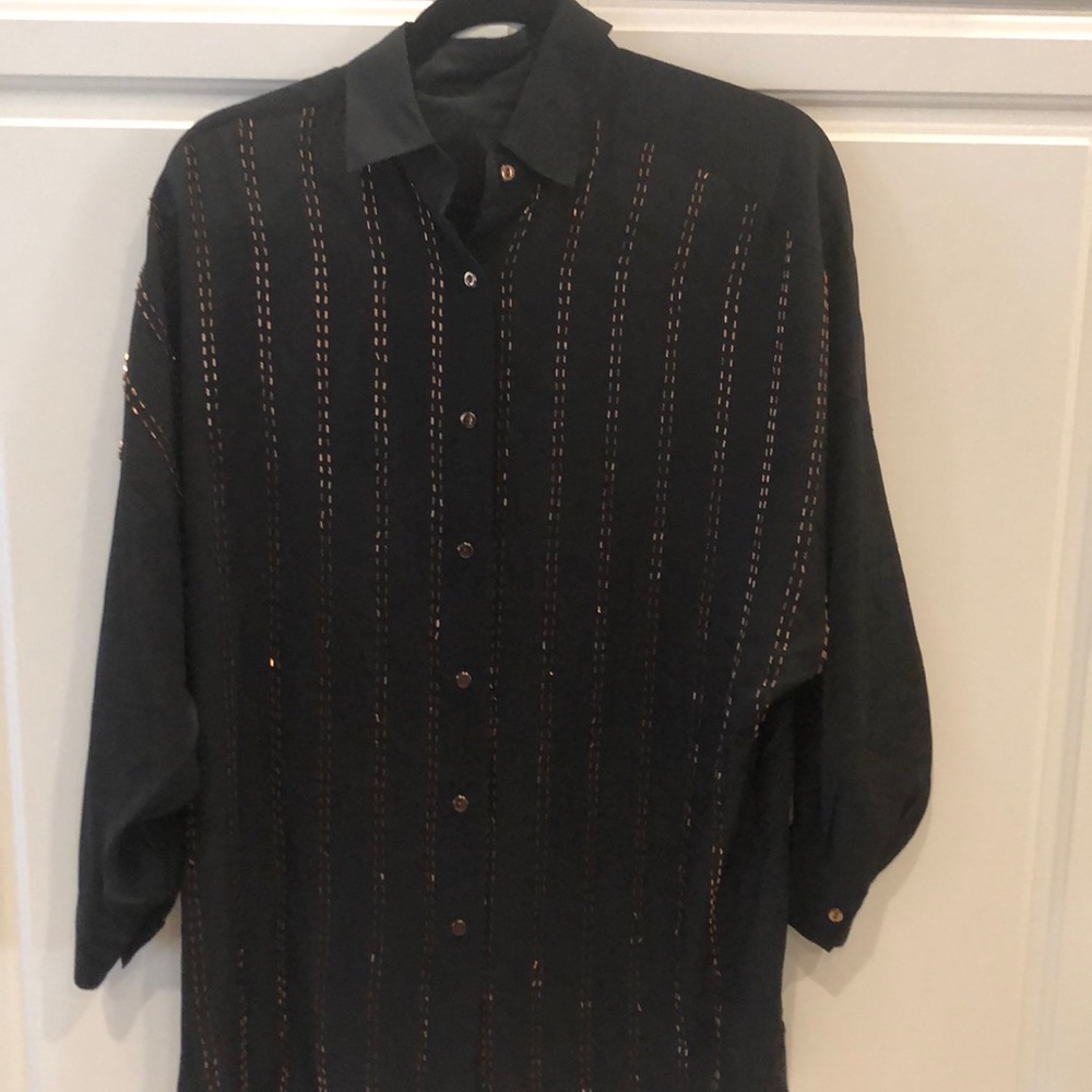 Ellen Tracy Black Silk Embellished Top